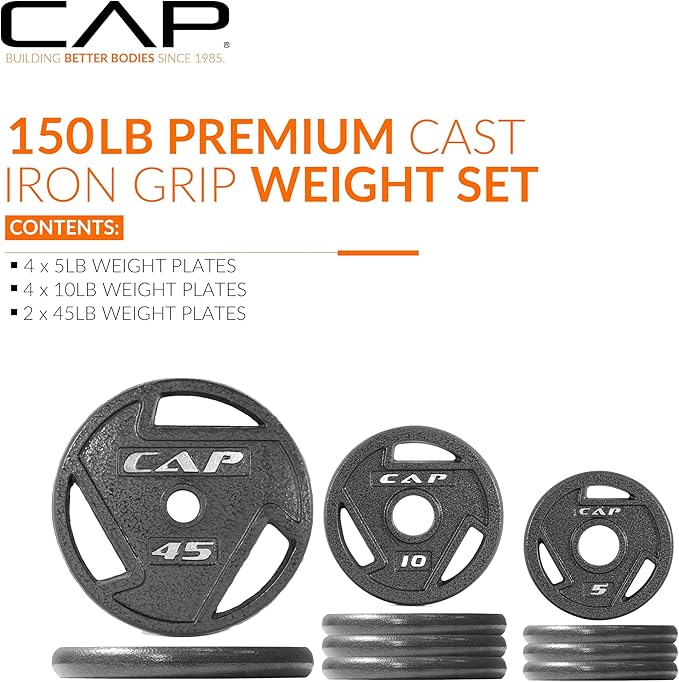 CAP Barbell 2-Inch Olympic Cast Iron Plate Weight Set | 75-285 lbs | Multiple Options