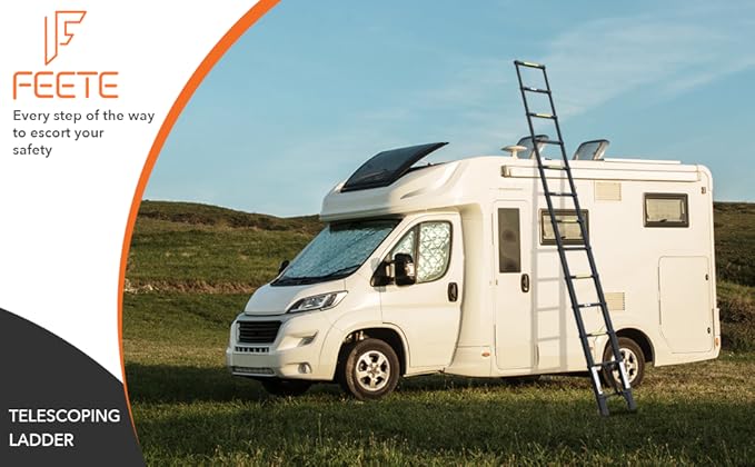 15.5FT Telescoping Ladder, Aluminum Extension Ladder w/Triangle Stabilizers and Non-Slip Feet, 330lbs Capacity Retractable Ladder for Home and Outdoor, Compact and Lightweight Black