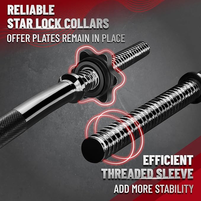 Yes4All 480LB Standard Straight Barbell 60" & EZ Curl Bar 47", Weight Bar 1" Diameter - Star Lock Collars & Rubber Ring for Deadlifts, Squats