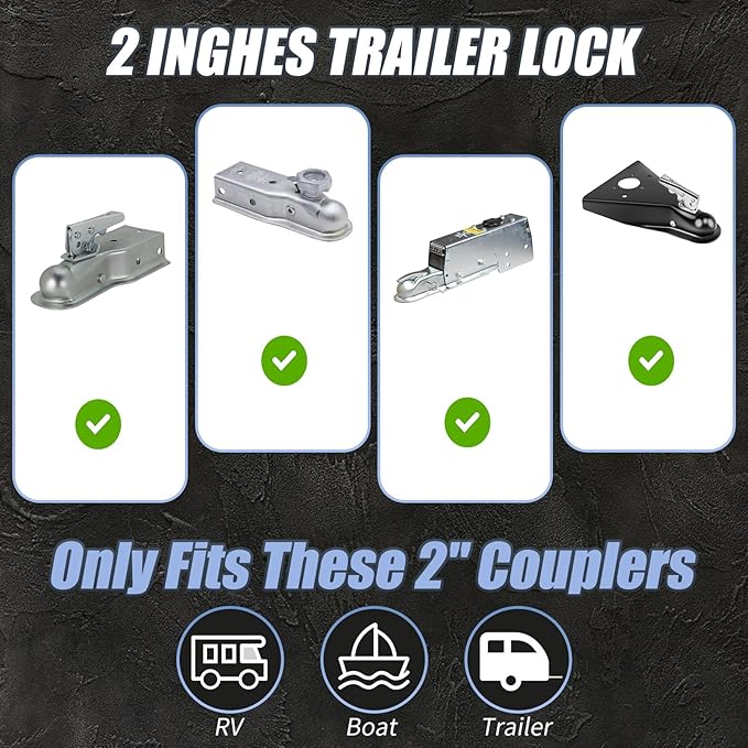 2 Inch Trailer Hitch Lock - 2178 Heavy Duty Anti Theft Lock Secures Ball Coupler and Safety Chains for RV,Boat,Dump,Cargo and Camper Trailers (Red)