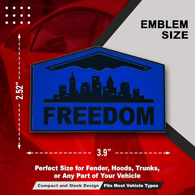 Freedom Emblem, Custom Metal Alloy B-2 Stealth Badge, Exterior Automotive Accessories, Universal Fit for Car, Truck, SUV (Blue)