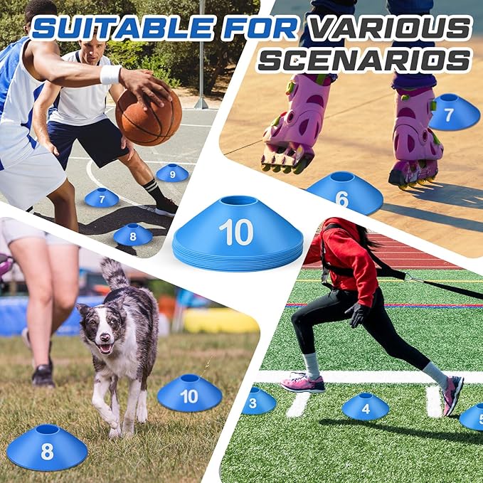 10 Pcs Numbered Sports Disc Cones 1-10 Soccer Cones with Mesh Carry Bag Flexible Agility Cones Soft Field Cones for Gym PE Classes School Activities Games, Sports Training Equipment