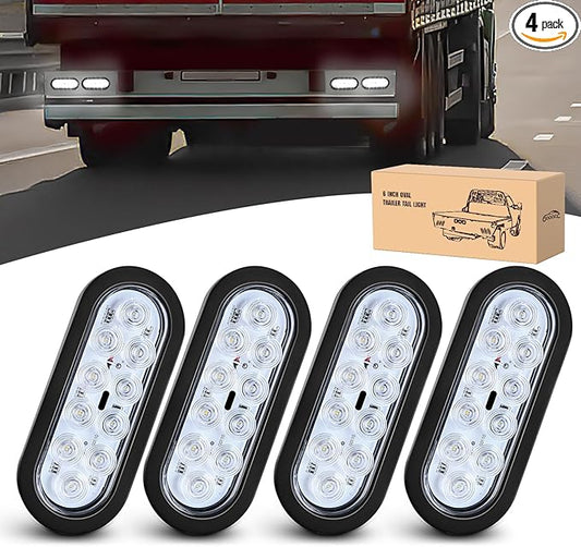 GOOACC 6Inch Oval Trailer Tail Light 4PCS 10LED White Reverse Back Up Lights w/Surface Mount Grommets Plugs IP67 Waterproof for Truck RV Tractor