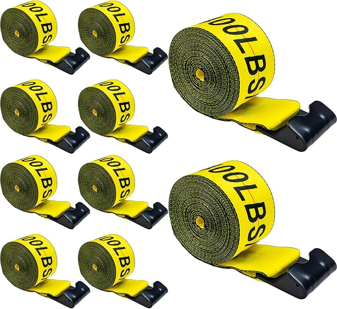 4 inch x 30' Straps for Flatbed Trailer (10 Pack), Heavy Duty Tie Down w/Flat Hooks 18,000lbs Break Strength, WLL# 6000lbs, Winch Straps for Flatbeds, Trucks, Trailers, Farms, Rescues, Tree Saver