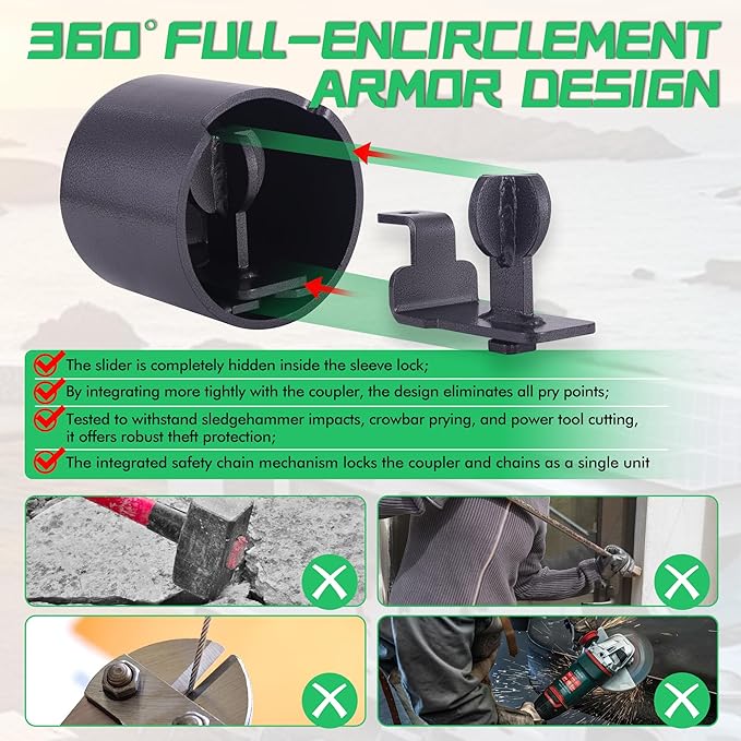 Trailer Coupler Lock, Fits 2 5/16-Inch Couplers, Secures Safety Chains, Upgrade Coating, Ice-Free Bottom Design, for RV, Trailer, Boat, Pickup, 360° Tamper-Proof, Heavy Duty Anti-Theft