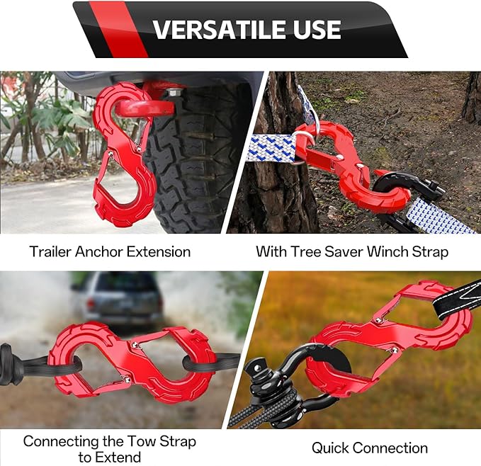 S-Shape 3/8 Winch Shackle, Heavy Duty Winch Hook, Galvanized to Prevent Rust, Vehicle Recovery Hook for Towing SUV, ATV, Trucks, Trailers (Red)