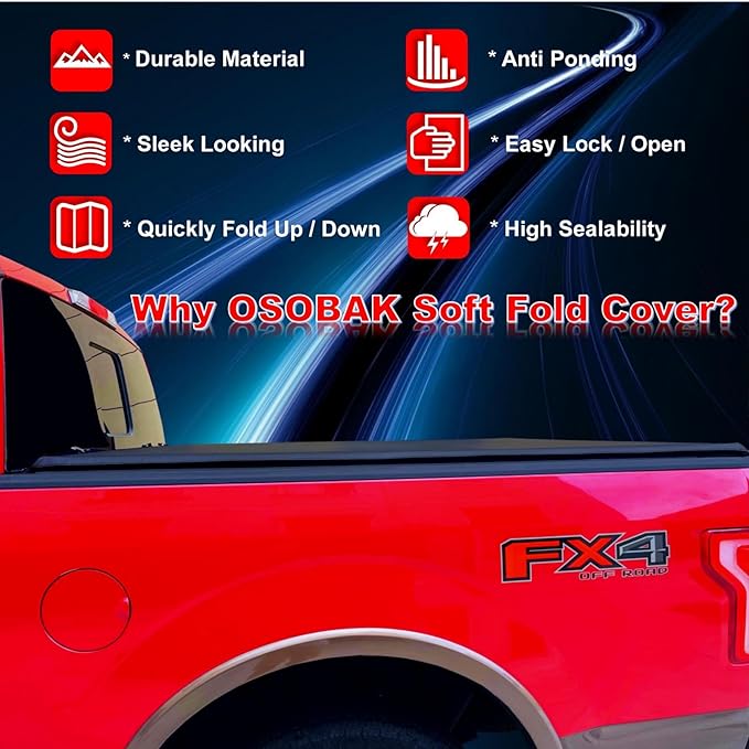 Soft Quad Fold 8' Truck Bed Cover Compatible for 1987-1999 Dodge Dakota Vinyl Long Bed Tonneau Cover | Fleetside