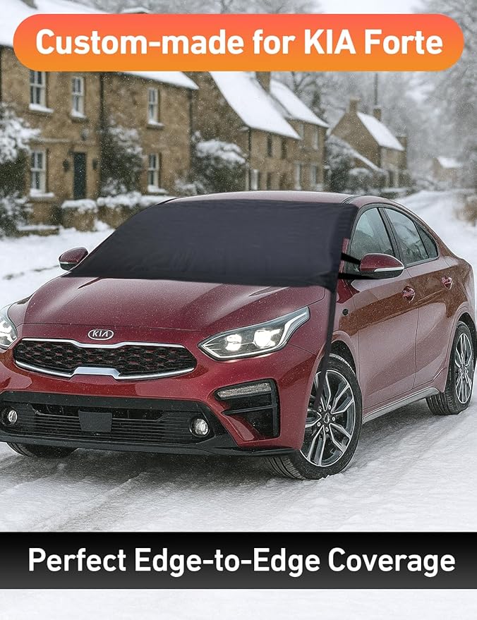 EcoNour Car Snow Cover Compatible for Kia Forte | Windshield Cover for Ice and Snow with S-Hook Straps | Heavy-Duty 600D Oxford Winter Car Cover, Waterproof & Anti-Slip