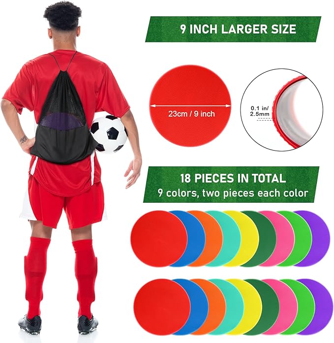 Poly Spots Spot Markers for Gym Floor 9 inch 18/27/36Pcs Flat Cones Non-Slip Rubber Floor Dots for Kids Sports Soccer Basketball Agility Training Dance Classroom
