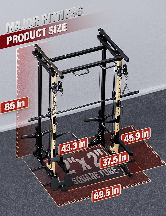 Major Fitness Drone3 Smith Machine – All-in-One Home Gym Squat Rack with Weight Bar, Cable Crossover Machine – Heavy-Duty Fitness Equipment for Strength Training and Full-Body Workouts