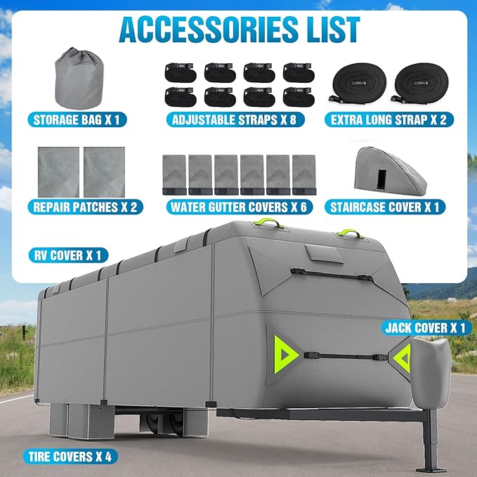 RV Cover 18-20ft: 7 Layers Travel Trailer Cover, Waterproof Camper Cover, Toy Hauler Cover with Tongue Jack Cover, Tear Resistant Waterproof Motohome Trailer Cover