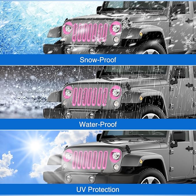 Nilight Grill Inserts fit for Jeep Wrangler Front Grille Mesh Inserts & Headlight Cover Set for JK JKU Unlimited Sports Sahara Freedom Rubicon 2007-2018 Clip-in Trim Exterior Accessories Pink 9 Pcs