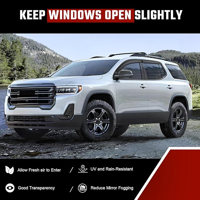 Rain Guards Fit for GMC Acadia 2017 2018 2019 2020 2021 2022 2023 2024, Extra Durable Tape-on Side Window Deflectors, Acadia Wind Deflectors Rain Guard Black 4 PCS