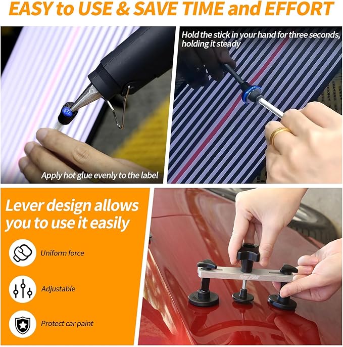 Super PDR Paintless Dent Repair Kit 148PCS Dent Puller Kit with LED Light Board Can Removal 99% of Car Dents in 30 Minutes for Repair Work of Big Dents, Small Dents, Door Ding, Creases and Hail Damage
