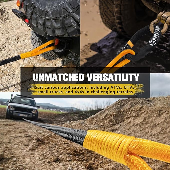 BUNKER INDUST 3/4in×20ft Kinetic Recovery Rope with 2 Soft Shackles Kit, Kinetic Recovery Tow Rope Snatch Strap Off Road Recovery Kit for UTV, ATV, Truck, Car, Jeep, Tractor