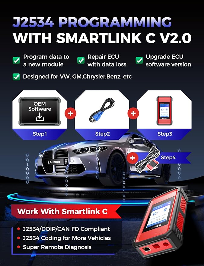 Launch X431 PRO3 V+ Elite, 2025 SmartlinkC 2.0 Bidirectional Scan Tool with J2534, HD Trucks Scan, 10.1 inch, Topology Map, 60+Service, Online Coding Scanner, CANFD/DoIP/D-PDU, FCA, 2 Yrs Update