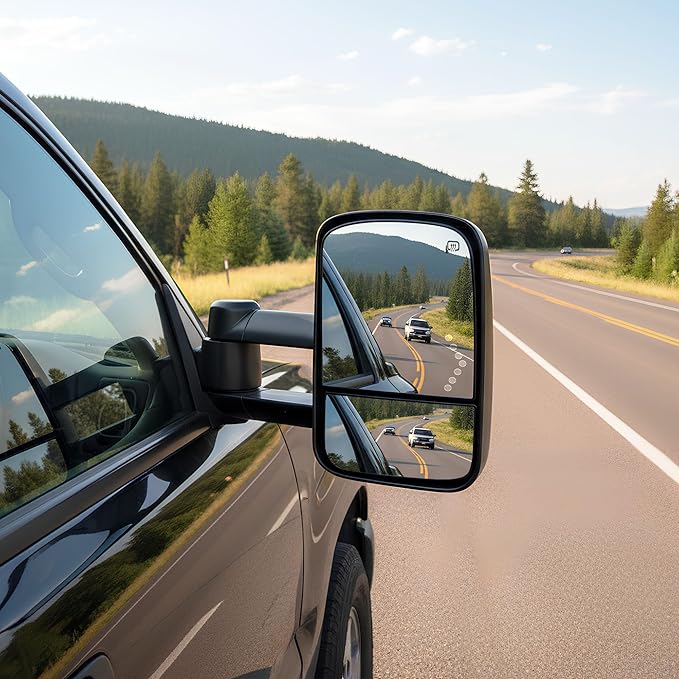 DWVO Extendable Tow Mirrors for 2003-2006 Chevy Silverado & GMC Sierra Classic Models | Power Heated, LED Signal Light, Dual Arm Wider Vision Pickup Accessories