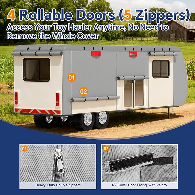 Heavy Duty 7 Layers RV Cover, Camper Cover & Travel Trailer Cover 18-20ft, Waterproof Windproof All-Weather Protection with Tongue Jack Cover, Gutter Covers & Reinforced Straps - Red