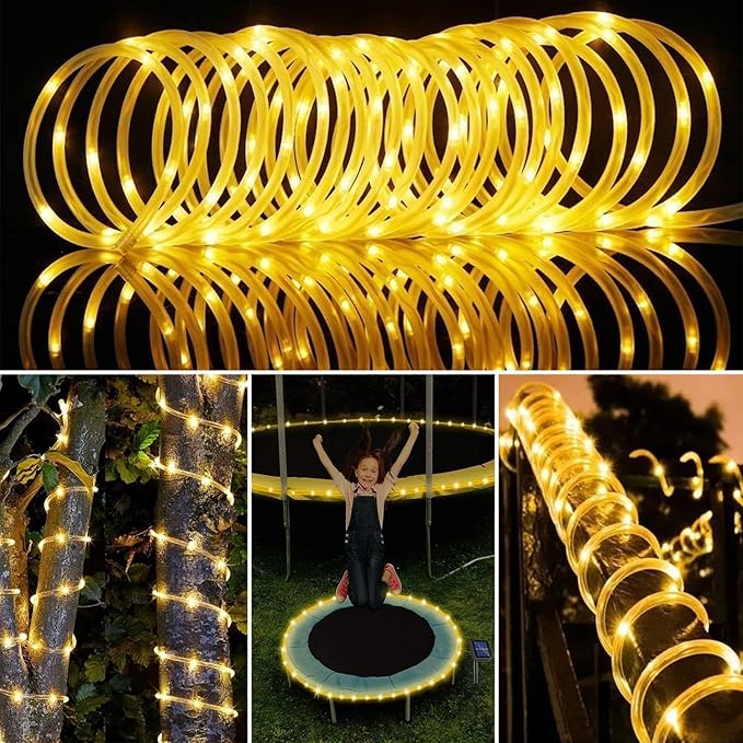 New Upgraded Solar Rope Lights 500 LED 170ft 19 Modes Solar Powered & USB Rechargeable String Lights Outdoor Waterproof with Remote Timer Dimmable for Pool Yard Party Wedding Christmas (500LED-Warm)