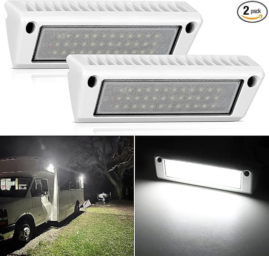 Nilight RV Exterior Light 2PCS 9 Inch Porch Lights Flood Beam 12V 24V LED Scene Cargo Lighting White Aluminum Housing for RVs Trailers Travel Campers 5th Wheels Motorhome SUV Truck