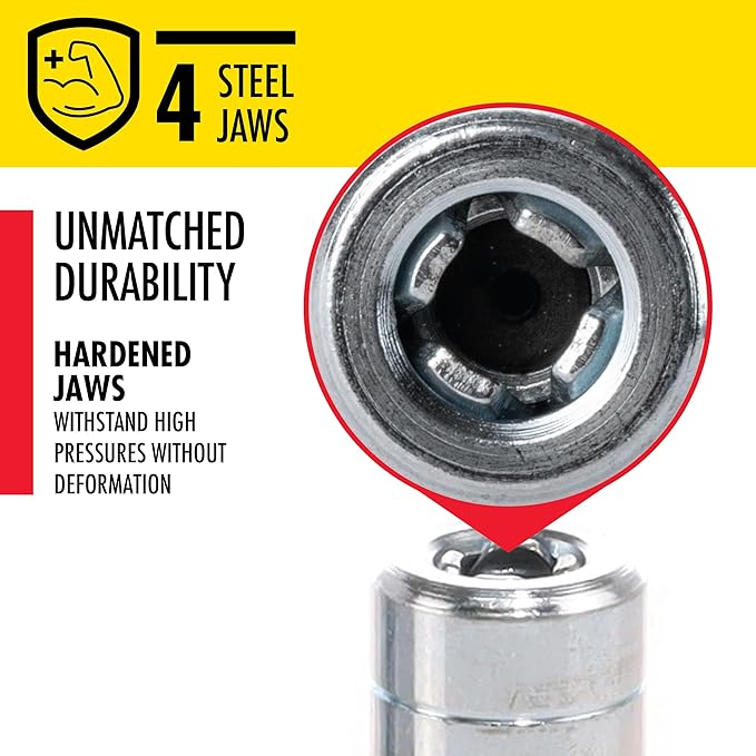 LUMAX LX-1400 Silver 1/8" NPT Standard Grease Coupler for Grease Guns, with Four Hardened Steel Jaws for Durability