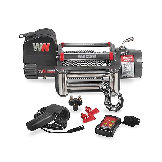 Warrior Winches Samurai 10000 lbs 12V Electric Winch with Steel Cable - Powerful Electric Winch for Trucks - 10000 lbs Load Capacity - Wireless Remote Included