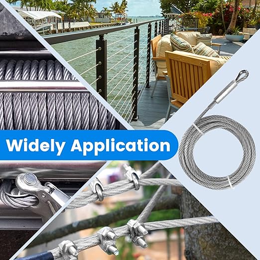 1/2" Stainless Steel Cable 75FT, 7x19 Strands Wire Rope Cable with 23000 lbs Breaking Strength, Stainless Steel Wire Rope with M12 Clips Clamp and Thimbles for Boat Lift Cable, Winch Cable