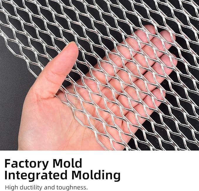 AggAuto 47x16 inches Car Pickup Truck Grill Mesh Spoiler Bumper Vent Aluminum Alloy Automotive Grille Insert Air Intake Racing Seagull Hole 8x25mm Silver