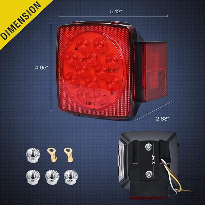 Nilight 2PCS Square LED Trailer Light Low Profile Submersible IP68 Stop Turn Tail Side Marker License Lamp for 12V Utility Boat Camper RV Trucks Marine Snowmobile