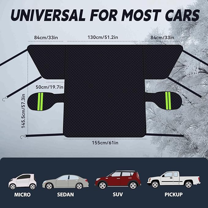 Windshield Cover for Ice and Snow, Extra Large Car Snow Cover Protect Front Windshield & Rearview Mirror, Magnetic Anti-Snow Cover Universal Fit for Most Vehicle Medium (Front Cover)