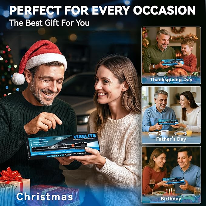 VIBELITE Extendable Magnetic Flashlight with Telescoping Magnet Pickup Tool-Cool Gadget Christmas Gifts Stocking Stuffers for Men, Teen Boys, Husband, Dad, Father, Mechanic, Him, Women, Black