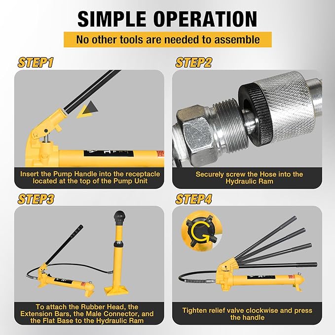 YELLOW JACKET 12 ton Porta Power Kit Hydraulic Ram Jack Pusher Puller Auto Body Frame Repair Tool with Blow Mold Carrying Storage Case for Car Repair,Truck,Farm