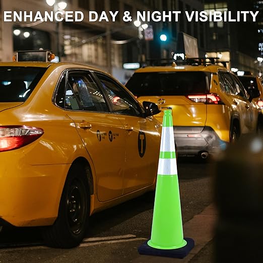OrangeStar 36" Large Traffic Cones 4-Pack, Green Safety Cones with 2 Reflective Collars, Weighted Base for Highway, Roadwork, Construction, Warehouse Safety, Parking Lots, Indoor & Outdoor Use