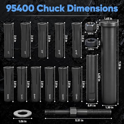 95400 in-Line Dowel Pin Puller Master Set , Includes Metric/Imperial Chucks, Efficient Dowel Pin Puller Tool,Alloy Steel Material rustproof, efficient, Labor-Saving, and Prevents Hand Injuries