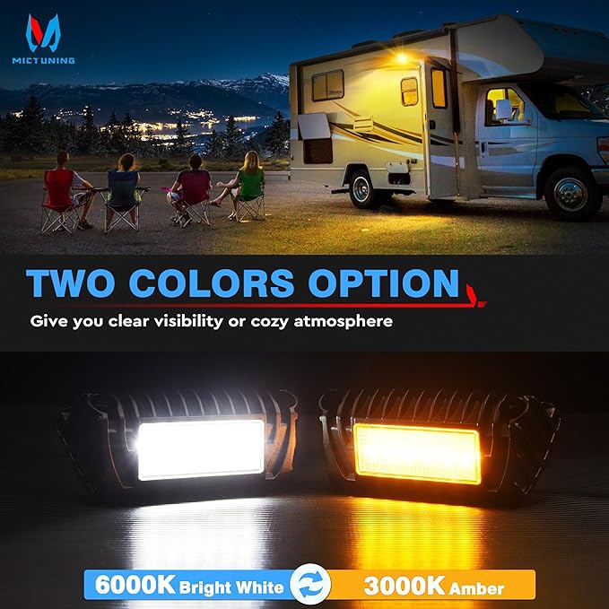 MICTUNING RV Exterior LED Porch Utility Amber/White Light 12V Each Replacement Lighting for RVs Trailers Camper, 2 Pcs