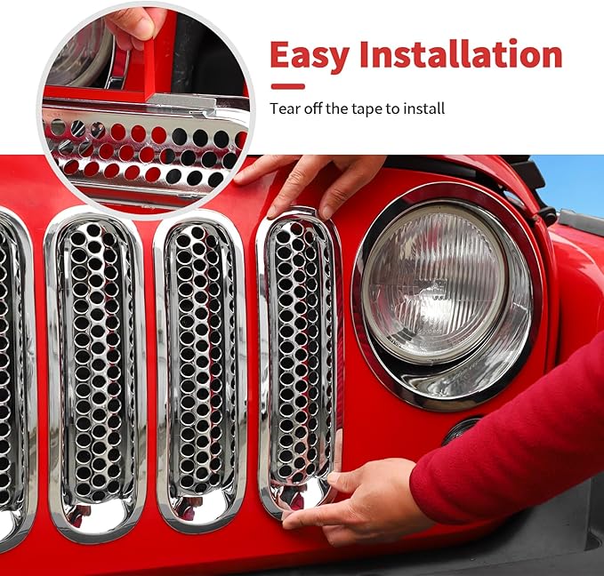 Mesh Grille Grill Insert+Headlight Turn Light Cover Trim Fit for 2007-2018 Jeep Wrangler JK JKU(Chrome)