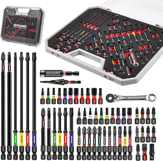 58Pcs Screwdriver Set Include 54Pcs Impact Screwdriver Bits Set, Mini Wrench, Step Drill, 1/4”Socket Adapter and Impact Bit Extension with Tool Box for Home Repairs DIY