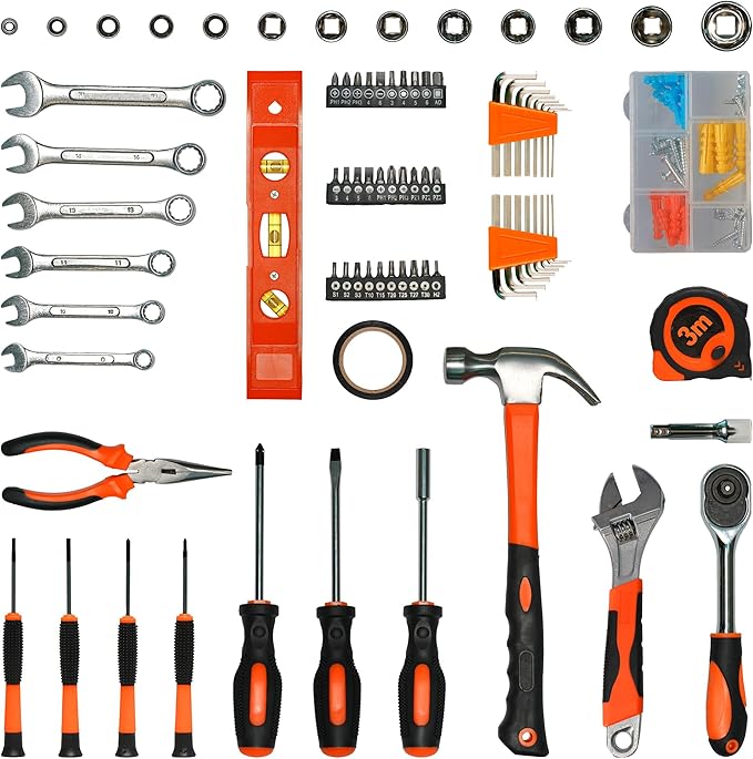 General Household Hand Tool Kit, Portable Complete Repair Tool Set for Homeowner Men, Basic Tool Box with Case for Home Car Dorm