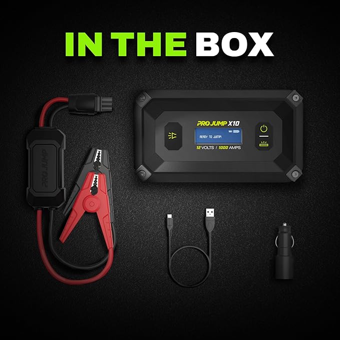 X10 1000A Peak Car Jump Starter with Cross Jump Technology, 10000mAh Portable Power Bank, LCD Screen, for up to 6.0L Gas and 3.0L Diesel Engines