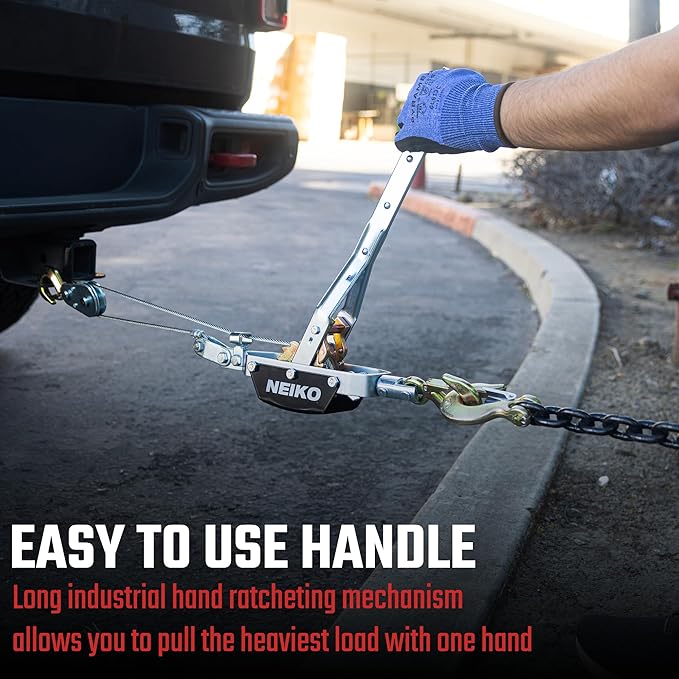 NEIKO 02253A Come Along Winch, 3-Ton (6,000 Lbs) Pulling Capacity, 9.8Ft, 2 Hook, Heavy Duty Power Cable Come Along Tool with Dual Gears, Hand Winch Cable, Automotive Hoist Winch Puller, Recovery Gear