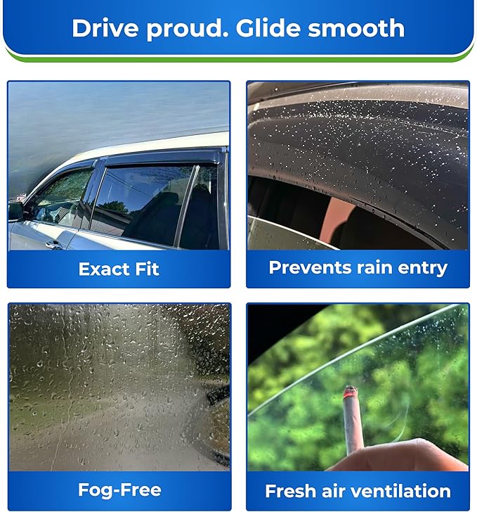KPY Rain Guard Compatible with Chevrolet Chevy Equinox 2010-2017, 4PC Window Visor Side Window Vent Deflectors Tape-On Mugen Style, 2010 2011 2012 2013 2014 2015 2016 2017
