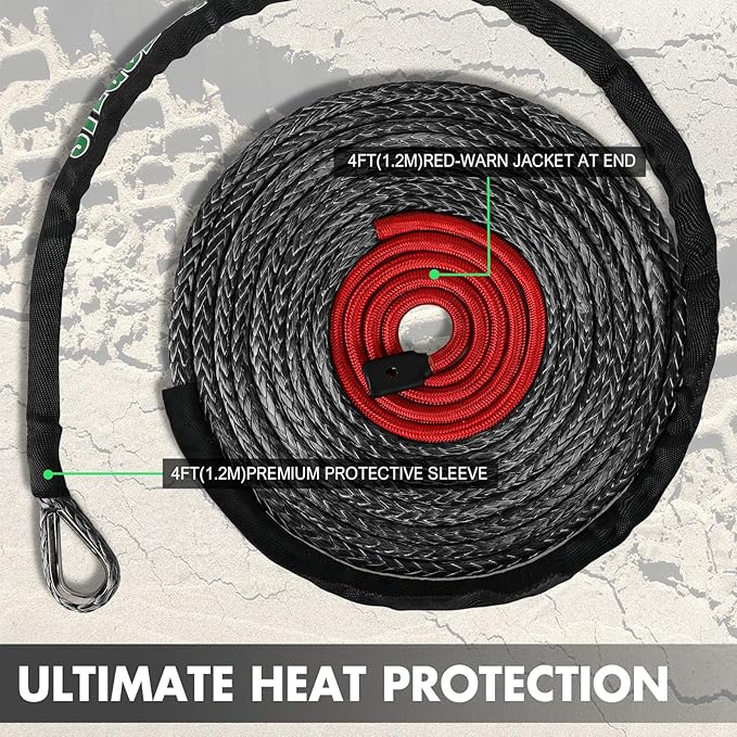 Synthetic Winch Rope, 3/8" x100ft 23809LBS Dyneema Winch Rope 3/8 Heavy Duty Winch Cable with Protective Sleeve Forged Winch Hook for 4WD Off Road Vehicle Truck SUV (Black)