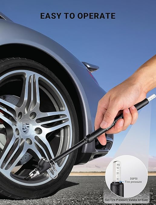 2-Pack Dual Head Tire Pressure Gauge, Heavy Duty Truck Tire Air Gauge Range 10-150PSI 1-10Bar, Straight-On Pencil Air Pressure Gauge Extended Tube for Semi Truck, Car Tire Pressure Checker