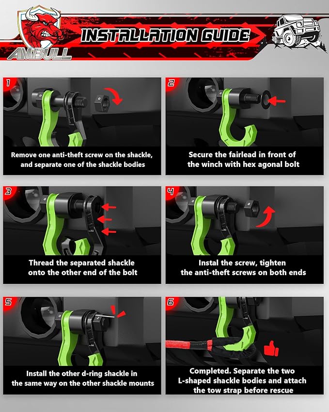 3/4" D Ring Separate Shackles, 52,910lbs Break Strength Easy Open Towing Winch Shackles, Heavy Duty Shackles with 7/8" Screw Pin for Tow Strap Winch Off Road Vehicle Recovery, Blackgreen
