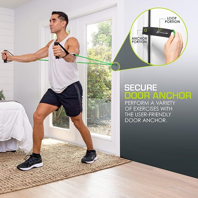 ProsourceFit Single Stackable Resistance Bands with Door Anchor and Exercise Guide, 8-12 LB, Heavy Duty Fitness Tube for Full-Body Exercises and Home Workouts