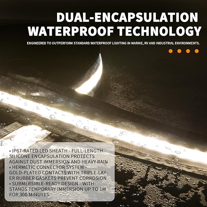 12V 4ft Led Light Strip Dimmable Camping Awning Light with 140 SMD 2835 LED Chips Cabinet Lights, Rv Accessories Waterproof IP67 Multi-Functional Use for Car Tent, Camper Motorhome