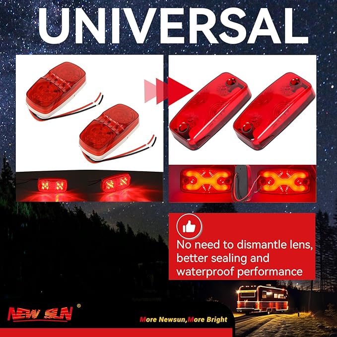 NEW SUN 4-Pack Trailer Top & Side Marker Lights, Premium IP 67, Halo Neon Design for Turn, Stop, Tail Lamps for Truck, Camper, RV, Van,Bus, 16 Bright LEDs, 4"x2" Ultrawide Beam Angle, Durable PC Lens