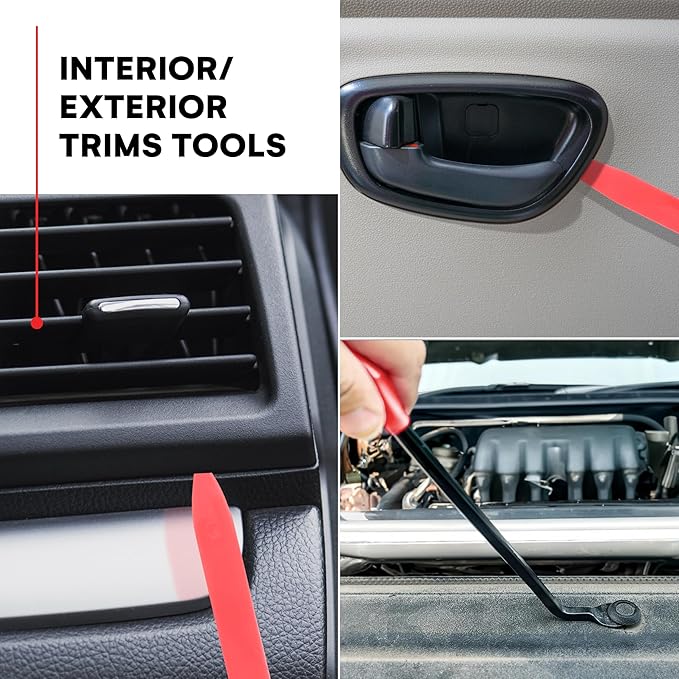 Auto Trim Removal Tool Kit (No Scratch Plastic Pry Kit), Door Panel Removal Tool, Car Clips, Push Rivets, Molding, Dashboards, Interior Trim Tools, Red