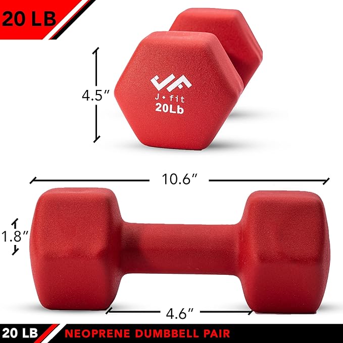 JFIT Dumbbell Pairs or Sets – Neoprene & Vinyl Coated Hand Weights for Home Gym, Strength Training, Aerobics, Cardio Exercise and Fitness