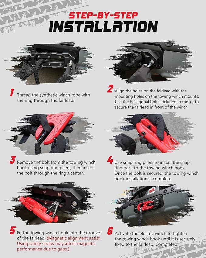 Towing Winch Fairleads with Tow Hook, Upgrade Al Hawse Fairlead with G80 Heavy Duty Forged Steel Winch Hook for Electric Winch, 33000lb Break Strength, for Synthetic Rope Recorvery, BlackRed